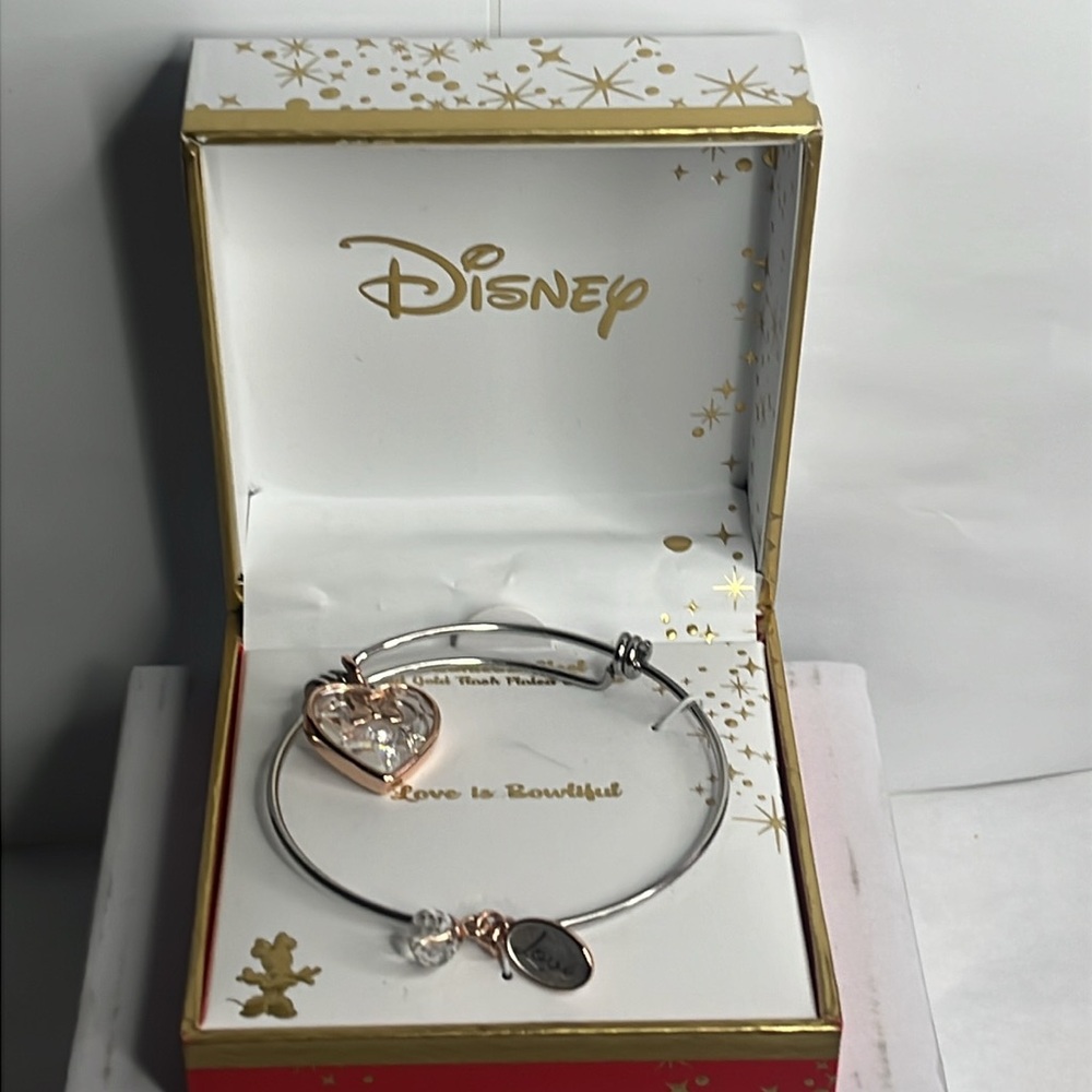 Disney Minnie Mouse Stainless Steel & Brass Charm Bracelet Adjustable NWT